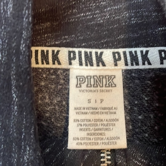 Victorias Secret Pink Colorblock Quarter Zip Pullover Sweatshirt Black Marl/Pink - Picture 3 of 6
